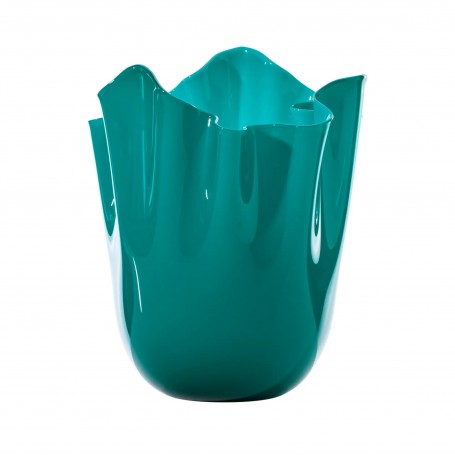 Vaso Fazzoletto Opalino VERDE interno lattimo ,  H.31 cm - VENINI