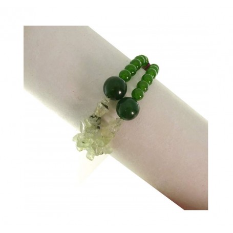 Bracciale PRIMULA a 2 fili in giada verde e prehnite