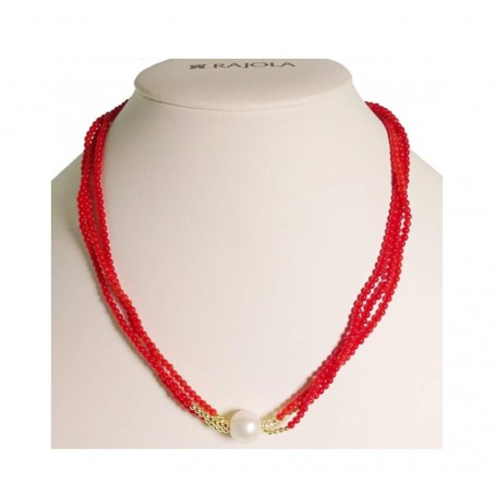 Collana 45 cm ANGEL, corallo rosso , perle ed ematite, RAJOLA Gioielli