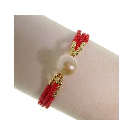 Bracciale cm 19 ANGEL, corallo rosso , perle ed ematite, RAJOLA Gioielli