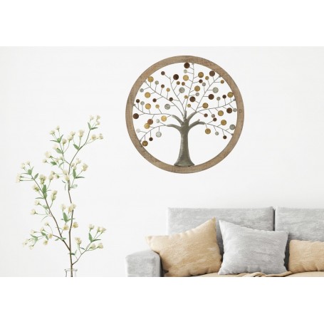 Pannello decorativo 3D in metallo e legno multicolore cm 59x1,80 ALBERO  DELLA VITA MIRROR