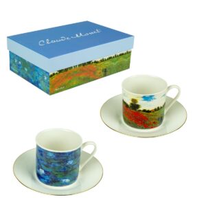 Set 2 tazza caffè con piatto in porcellana decori Monet e Van Gogh - immagine 2