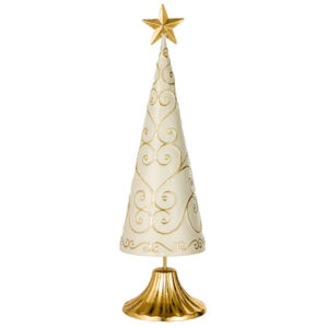 Albero di Natale in metallo decorato panna e oro - immagine 2