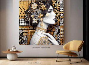 Quadro 90*90 materico colori acrilici su tela , VISO DONNA - omaggio a KLIMT