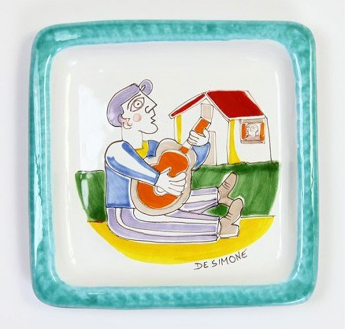 Piatto Quadrato decorativo in ceramica cm.24,  La Serenata