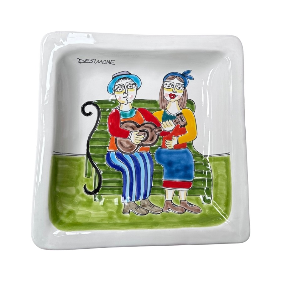 Piatto Quadrato decorativo in ceramica cm.24,  Serenata