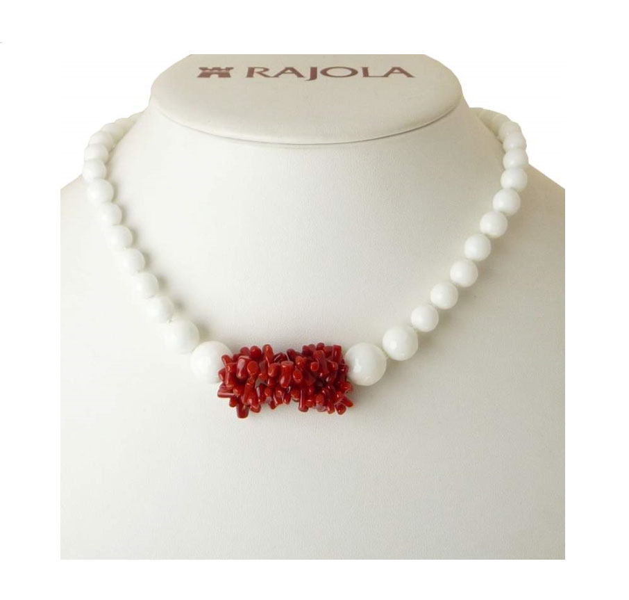 Collana  ALOHA , agata bianca e Corallo Rosso , Rajola Gioielli