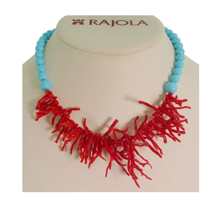 Collana MARE , pasta di Turchese e Corallo rosso , Rajola Gioielli