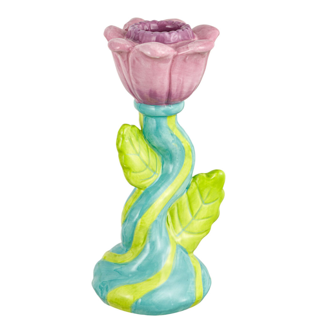 Candelabro in ceramica H.18,5 cm FIORE VIOLA , Collezione FLOWER