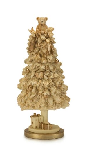 Albero di Natale a rilievo in resina oro con orsetto H.31 cm.