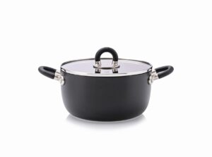 Casseruola 2 manici STEN Nera con coperchio, in alluminio con rivest. antiaderente Quantanium Alessi