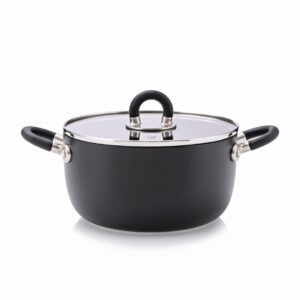 Casseruola 2 manici STEN Nera con coperchio, in alluminio con rivest. antiaderente Quantanium Alessi