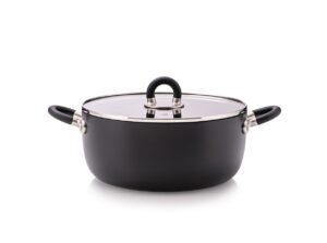 Casseruola 2 manici STEN Nera con coperchio, in alluminio con rivest. antiaderente Quantanium Alessi