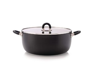 Casseruola 2 manici STEN Nera con coperchio, in alluminio con rivest. antiaderente Quantanium Alessi