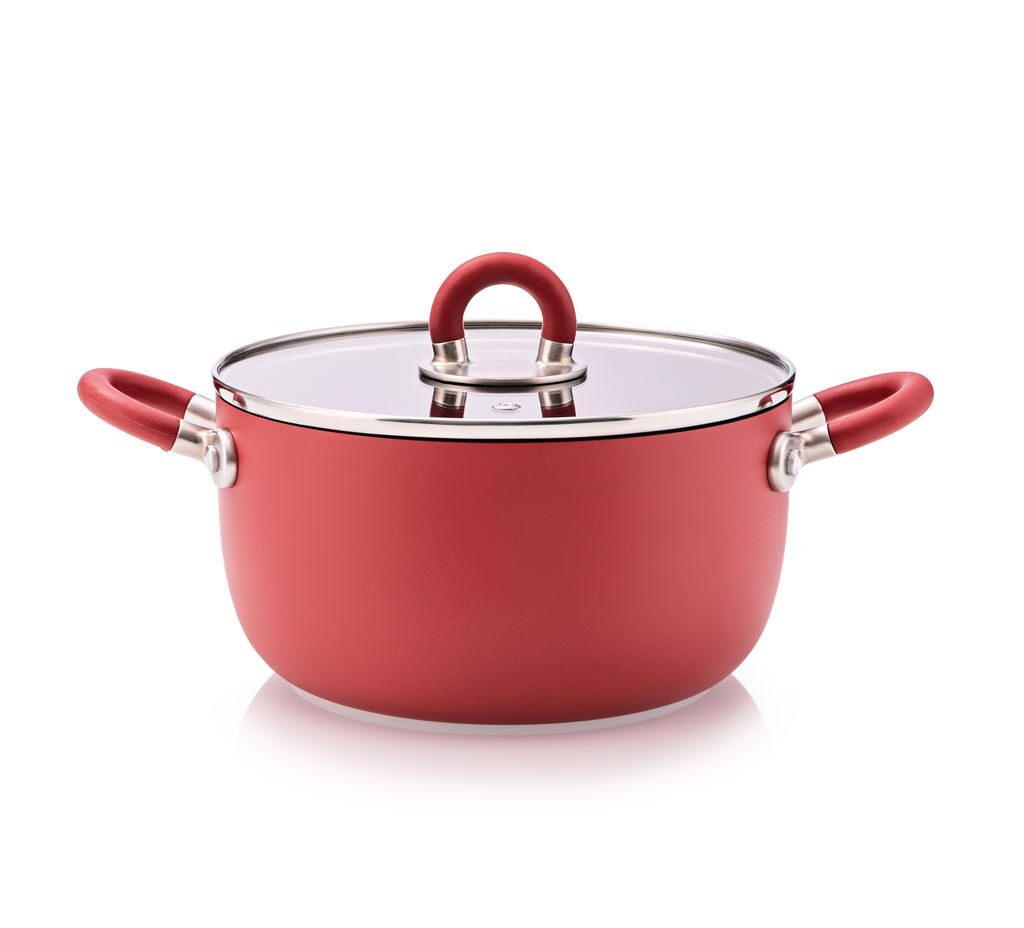 Casseruola 2 manici STEN Rossa con coperchio, in alluminio con rivest. antiaderente Quantanium Alessi