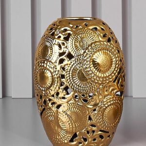 Vaso in ceramica traforata ORO MATT H.33,   Collezione  KYOTO