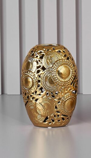 Vaso in ceramica traforata ORO MATT H.33,   Collezione  KYOTO