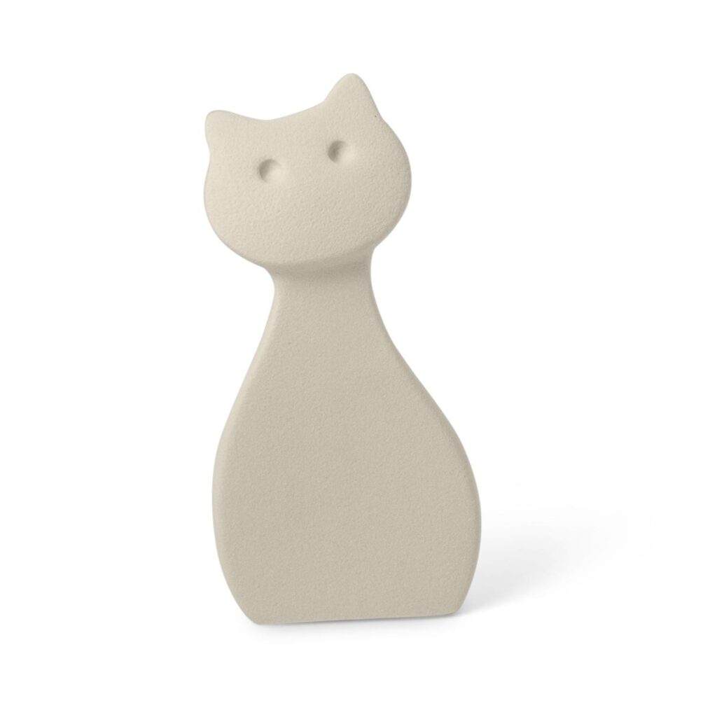 Gatto Stilizzato Mandolino  H.cm. 16 Color Caolino, Linea Sette Ceramiche