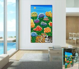 Quadro su tela cm. 60*80 FIORI E GIARA