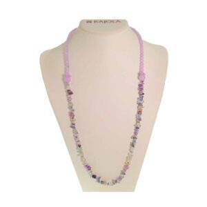 Collana lunga PRIMULA a 1 filo in giada glicine e fluorite