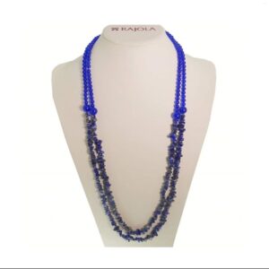 Collana lunga PRIMULA a 2 filI in giada blu e lapis