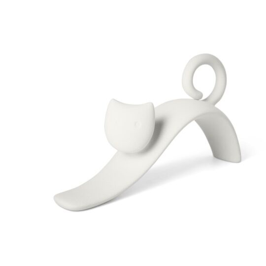 Gatto che si stiracchia , H.22 cm. , color Caolino - Linea Sette Ceramiche